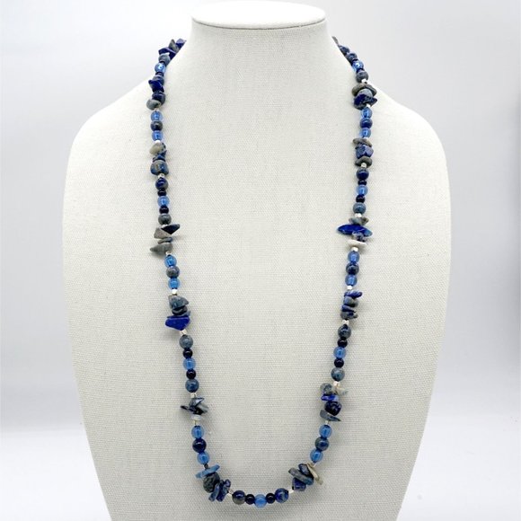 Necklace with Lapis Lazuli chips, Lapis and beads. Lobster clasp. - Picture 4 of 9